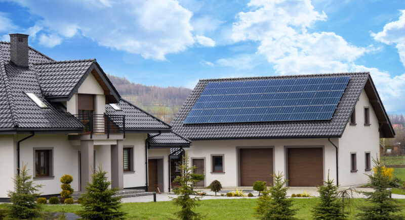 Practice energy conservation - solar panels on roof 